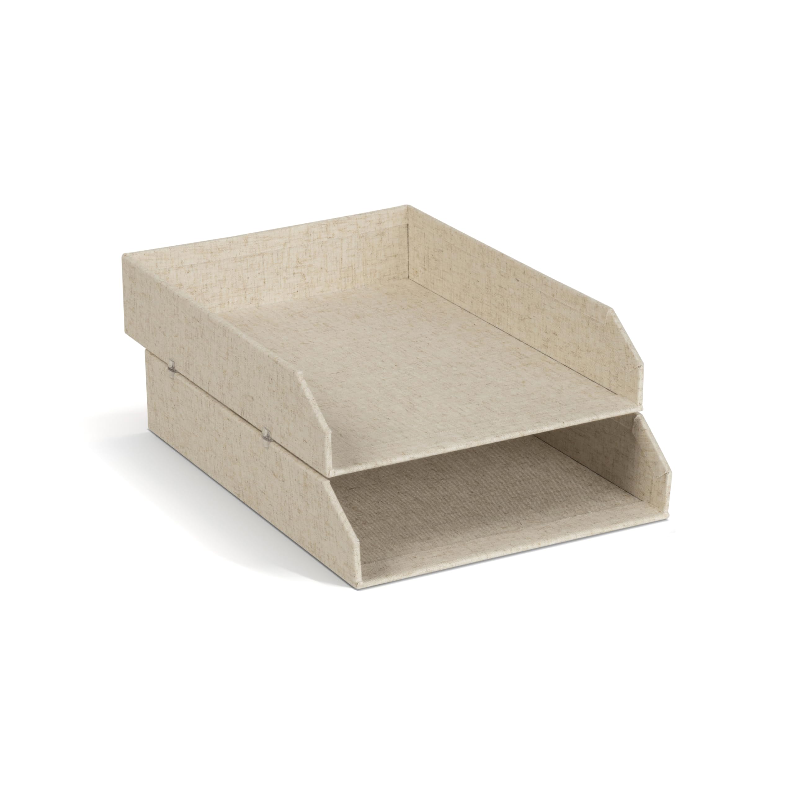 BIGSO Hakan Set of 2 A4 Letter Trays - Stackable Storage Box with Handle - Desk Tray for Letters, Documents & Documents - Fibreboard Organiser System with Paper - Linen