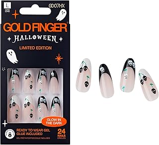 Goldfinger Limited Edition Halloween Instant Gel Nail 24 Set – Spooky Hollow Cute Cherry Skull Glow in the Dark Press on Nails Spooky Designs