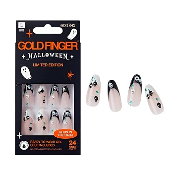 Goldfinger Limited Edition Halloween Instant Gel Nail 24 Set Spooky Hollow Cute Cherry Skull Glow in the Dark Press on Nails Spooky Designs
