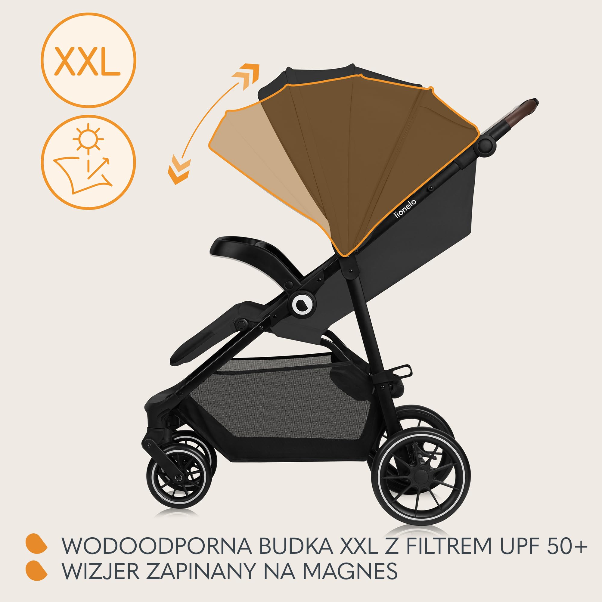 LIONELO EMMA ONE Spacerowy Wózek Dziecięcy do 22 kg od 6 m do 4 lat Obrotowe Koła 360° Pełna Amortyzacja Składany Jedną Ręką Regulacja Oparcia i Podnóżka Daszek XXL UPF50+
