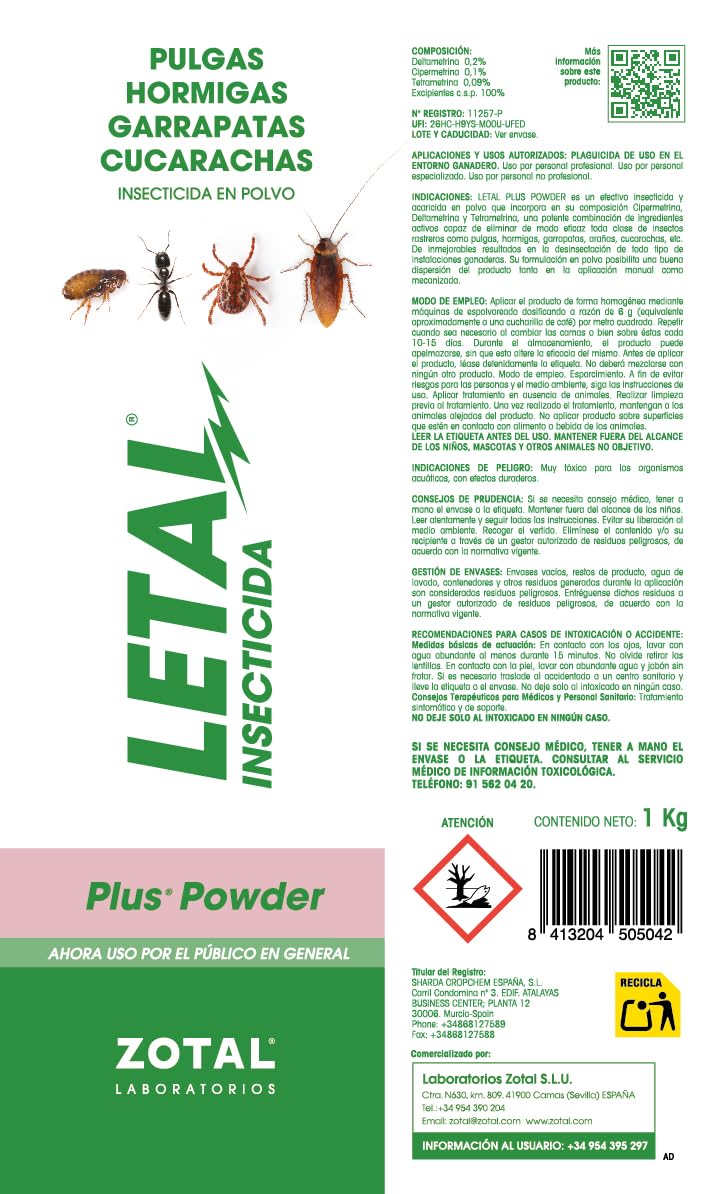 Zotal Letal Plus PWD 1Kg 1000 g - Pack 2 Unidades - 2000 g en total -