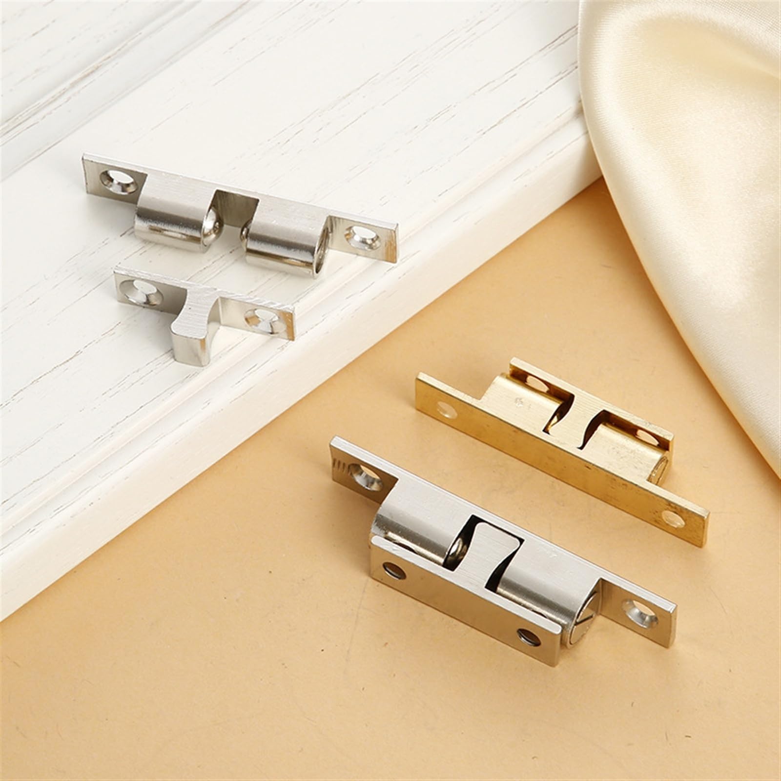 40–70 mm Doppel-Kugelschnäpper, Messing-Türriegel, Schranktür-Touch-Perle, Kleiderschrank-Türschalter, Schnallentyp, Schrank-Saugnapf (Color : Silver-70mm)