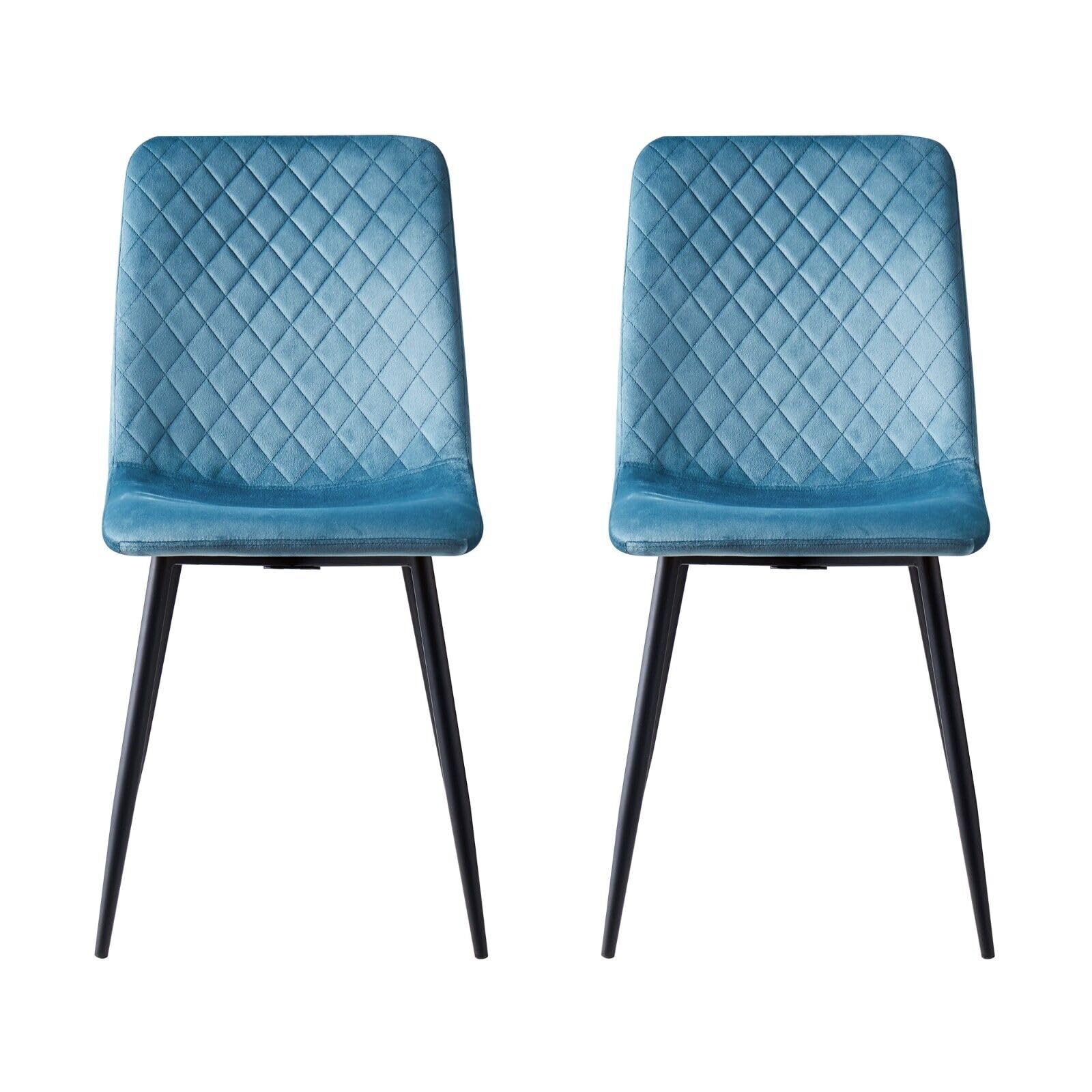 mcc direct Set di 4 sedie per sala da pranzo in velluto design, piedi in metallo, sedie Lexi (Blu chiaro)