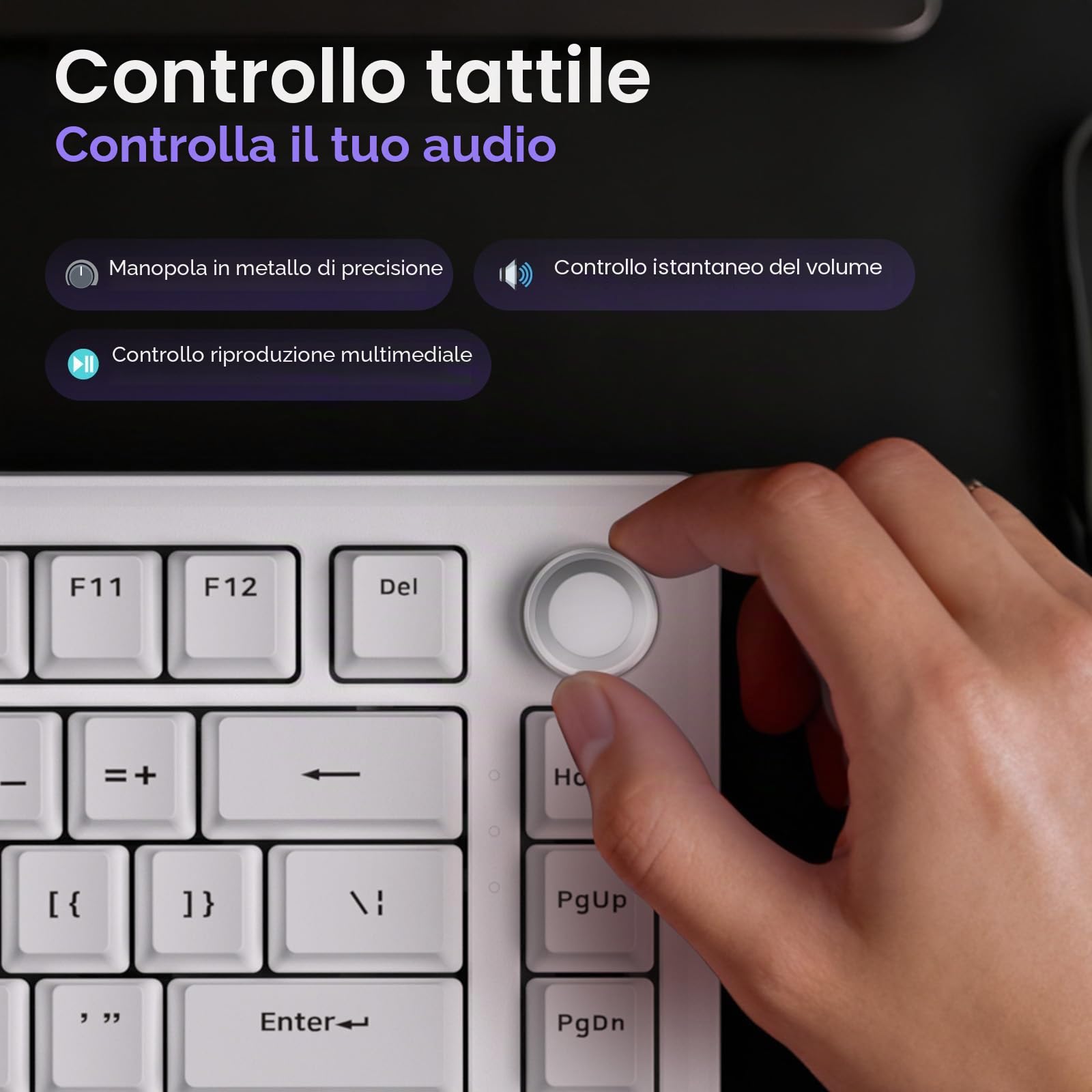 Dierya DK68E Tastiera Gaming, 60% Tastiera Meccanica Gasket con Manopola,Hot-Swap RGB, Compatta 66 Tasti Anti-Ghosting, Layout QWERTY-US, DK61se (Bianco-DK81E, Interruttori Lineari Creamy)