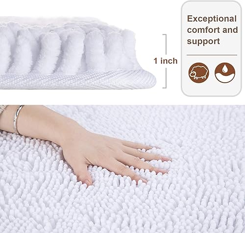 Miniatura 3 de LOCHAS Juego de tapetes de baño de chenilla, color blanco, tamaño 24 x 60 pulgadas, el tapete de baño mide 24 x 48 pulgadas, paquete de 2 artículos