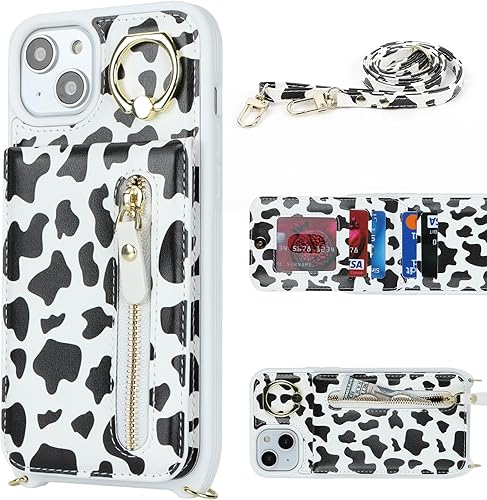 Miniatura 2 de Funda para iPhone 14 con tarjetero para mujer, iPhone 14 con correa y ranuras para tarjetas de crédito, bandolera con cremallera y función atril