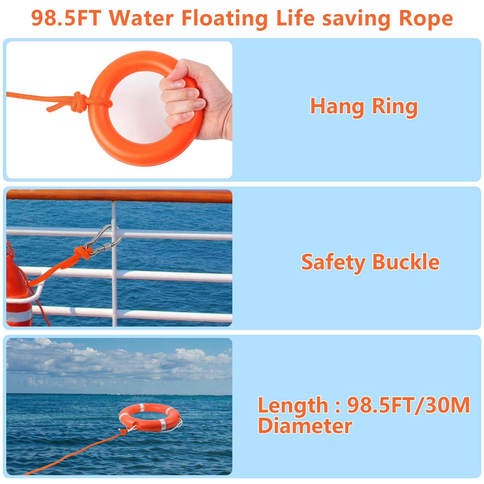 Life Preserver Ring 58,4 cm / 71,1 cm, Boot-Sicherheits-Wurfringe mit Halterung, orangefarbene Boje mit Seil, 2,5 m und reflektierendem Band für Boot