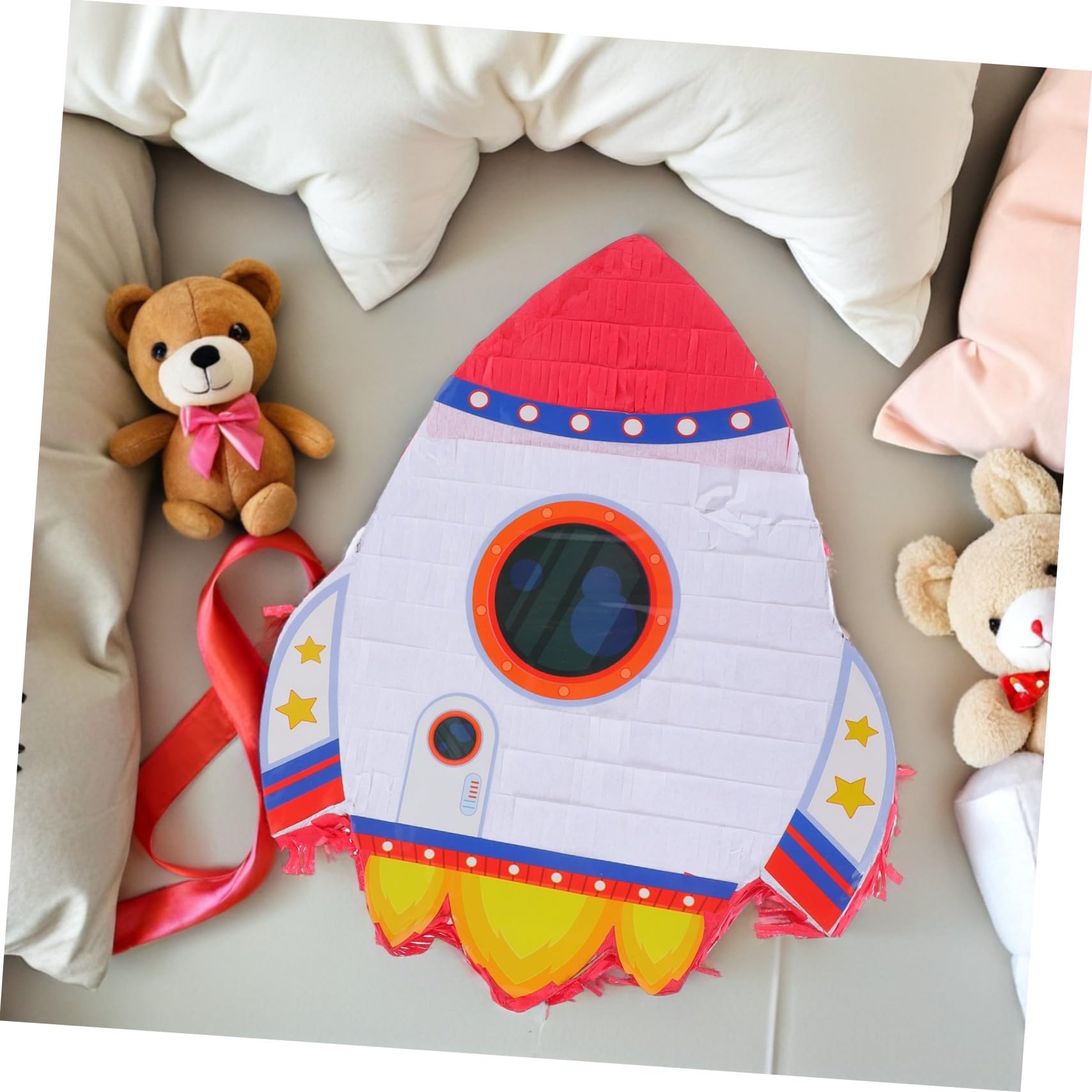 Piñata Cohete Infantil para Fiestas y Shower Decoración Temática Espacial con Varilla para Interactivo Colgante Resistente de Cartón con Papel Crepé para Cumpleaños y Eventos