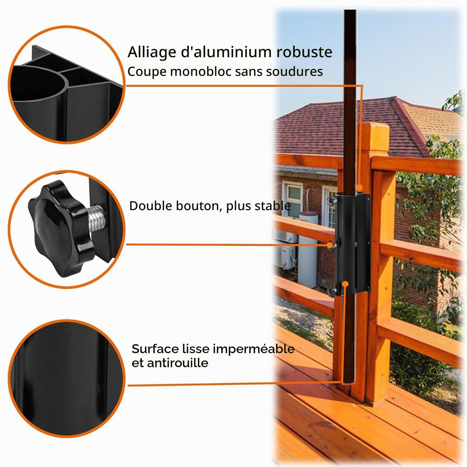 Support de parasol robuste pour terrasse, balustrade, plage, cour, balcon, bateau, hayon