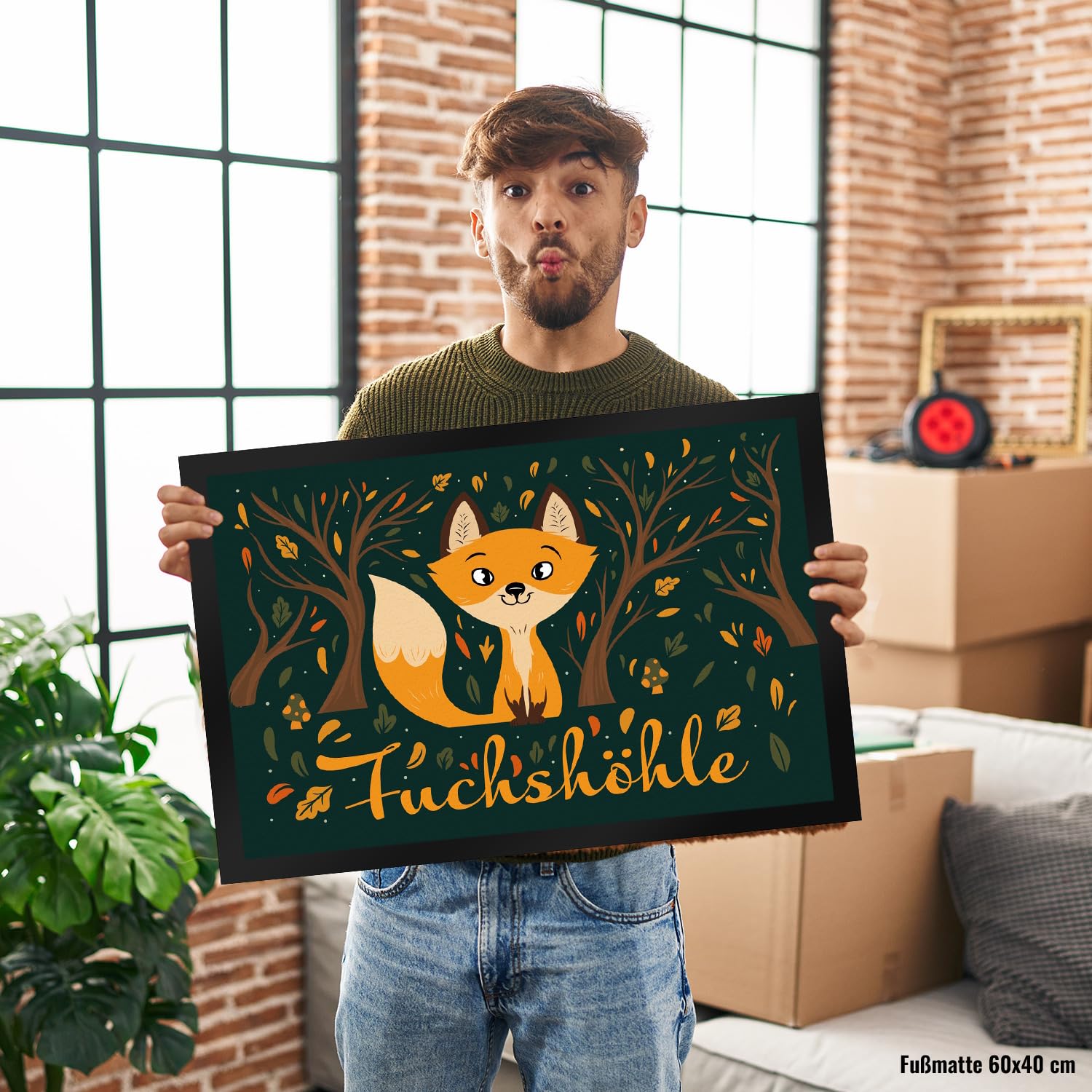 speecheese Fußmatte XXL in 50x75 cm mit niedlichem Fuchs im Wald und Herbst Motiven - Fuchshöhle als Geschenk im Comic Design für Kinder oder Erwachsene die Ihr Zimmer lieben wie eine