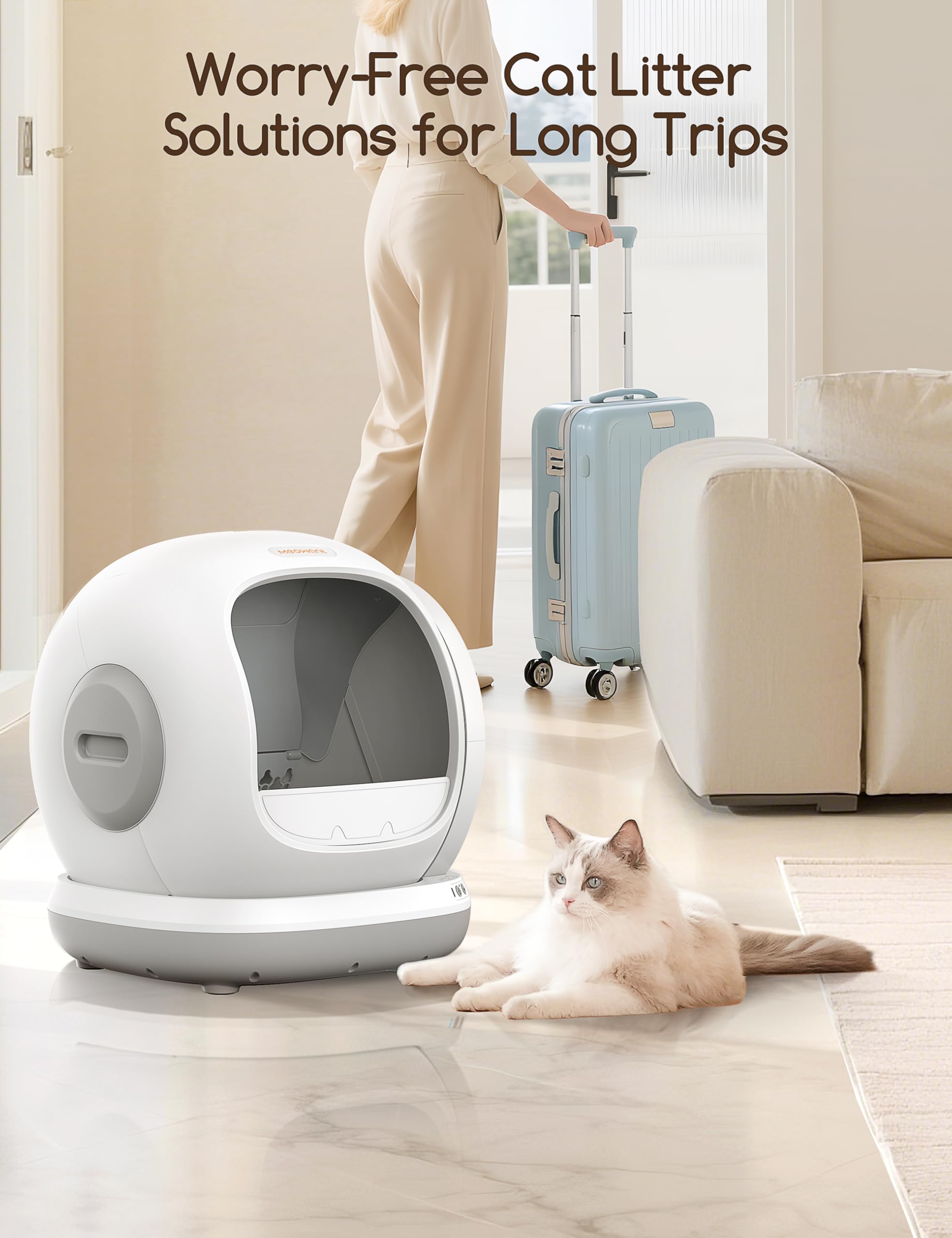 Lettiera autopulente, compatibile con più gatti, lettiera automatica con controllo app, 75 l, extra large, apertura a basso ingresso, lettiera intelligente per gatti anziani, gatti grandi, ecc