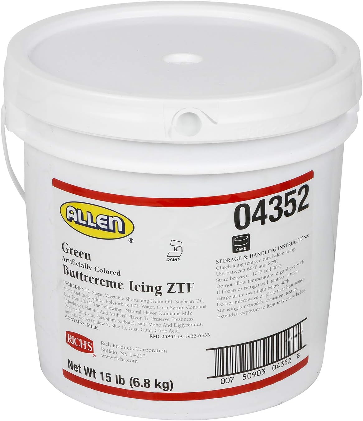 Rich's JW Allen Pre-Whipped Icing Green, Buttercream, 240 Oz