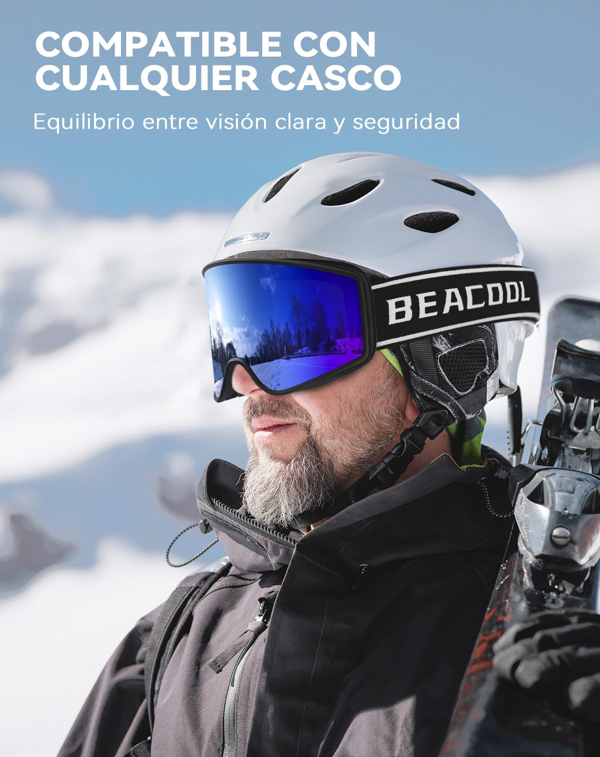BEACOOL Gafas de Esquí,Anti-niebla, Anti-UV, Chop-Viento,OTG Gafas de ski para usuarios de gafas Hombres Mujeres,para Moto de Nieve, Escalada