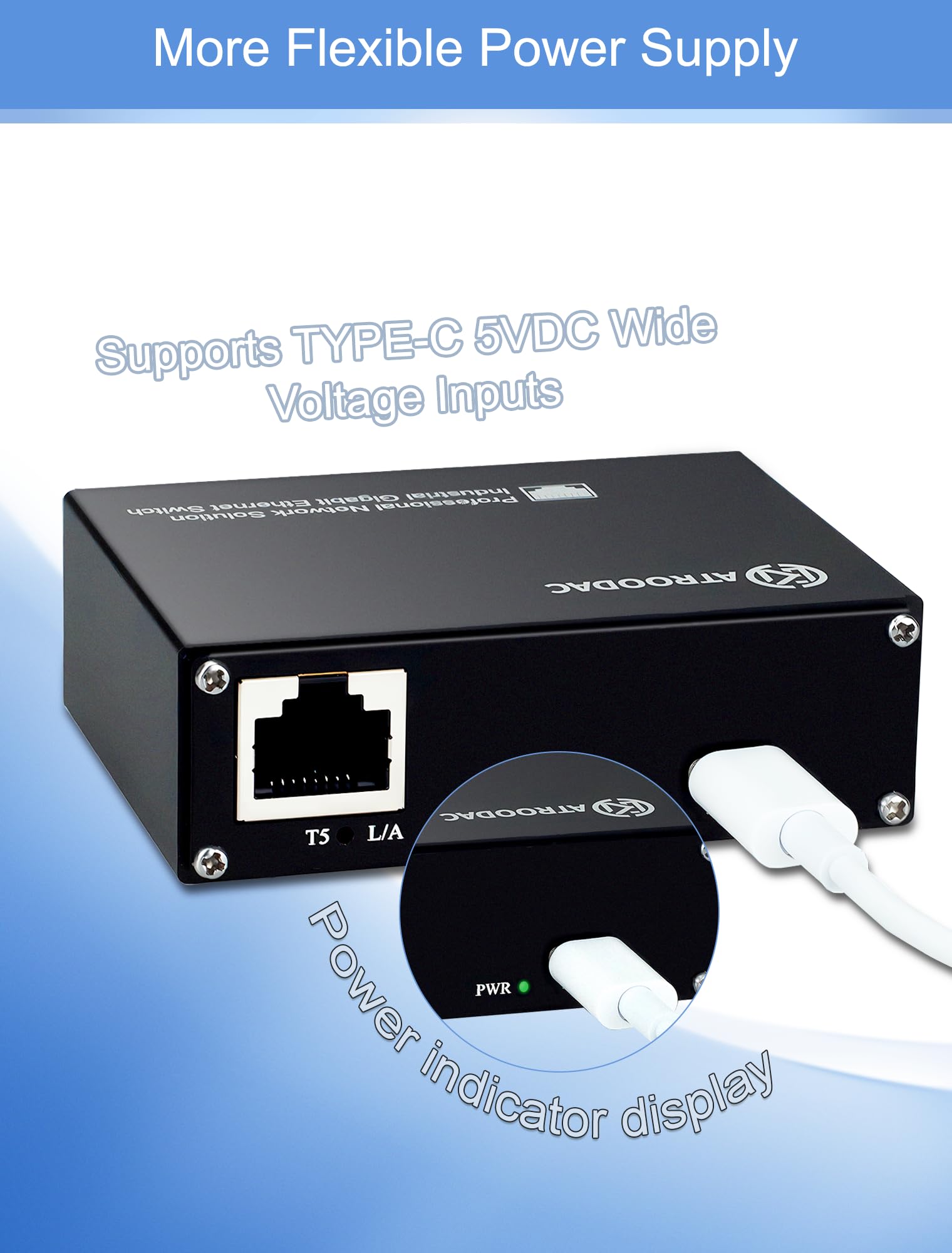 Atroodac Mini Ethernet Switch 5 Ports Gigabit Switch 10/100/1000 Mbps Unmanaged Ethernet Switch Plug & Play Office Ethernet Splitter Fanless Quiet Metal Design Network Hub Desktop Design, Black