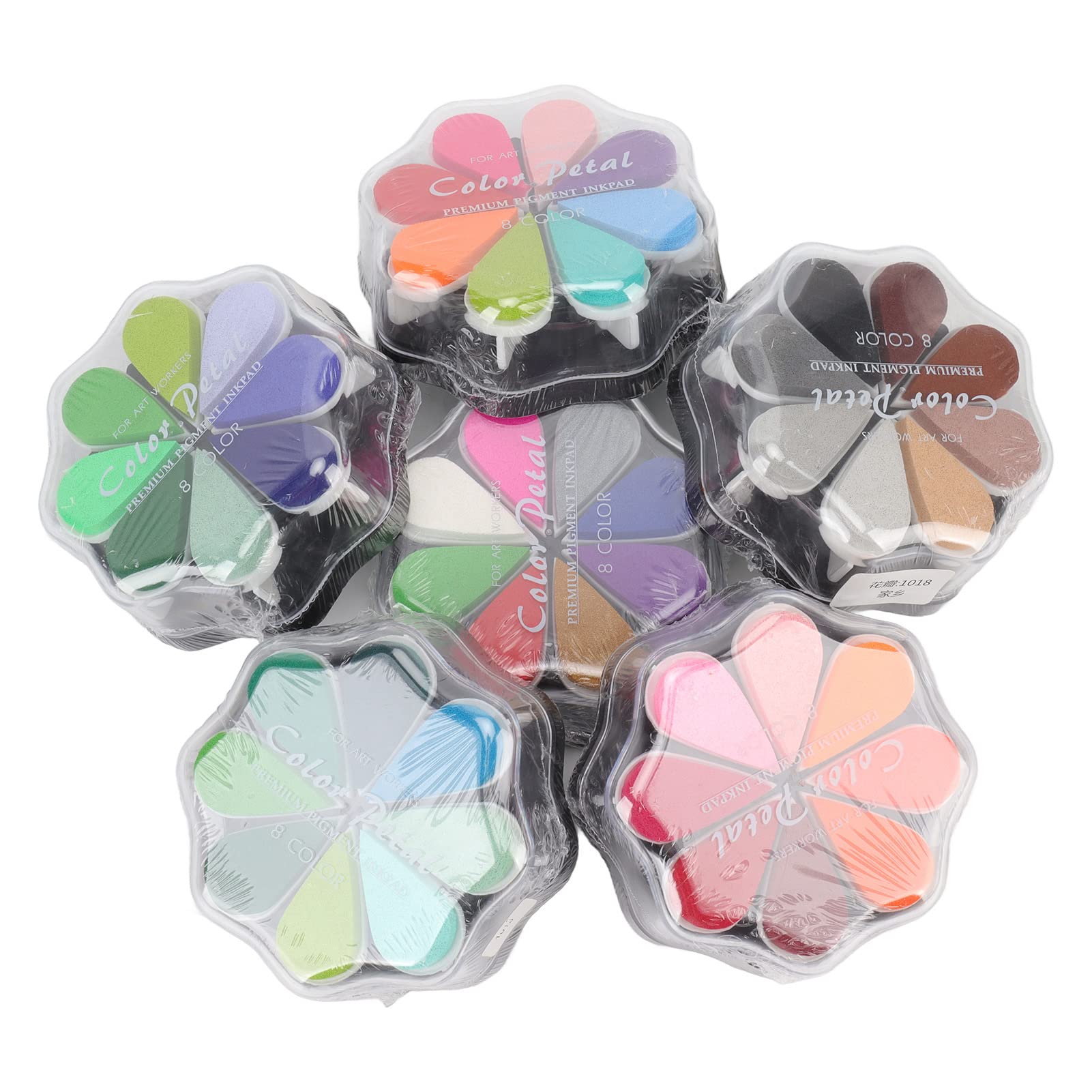KKPLZZ Almohadilla de Tinta Lavable, 6 uds., Forma de Pétalo, 48 Colores, Almohadilla para Sello de Goma DIY de Metal para Perros, Huella Dactilar de bebé