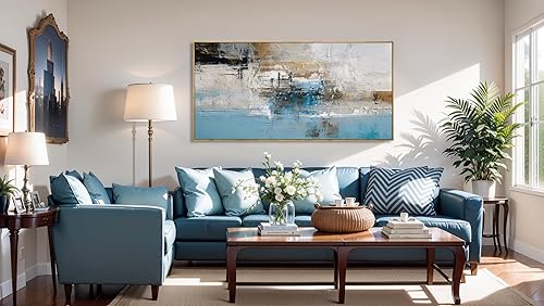 Miniatura 28 de Arte abstracto para pared, impresiones artísticas de pared, pintura en lienzo, negro, amarillo, azul, obra de arte moderna grande para sala