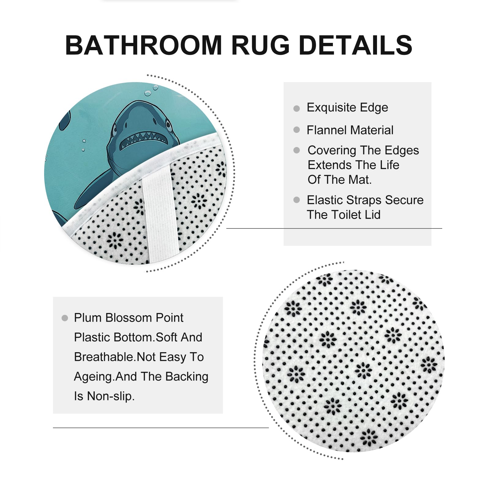 Juego de 4 accesorios de baño de tiburón anime para niños con alfombra antideslizante, en forma de U y cubierta de tapa de inodoro, decoración de baño de océano divertido de dibujos animados, 72 x 72
