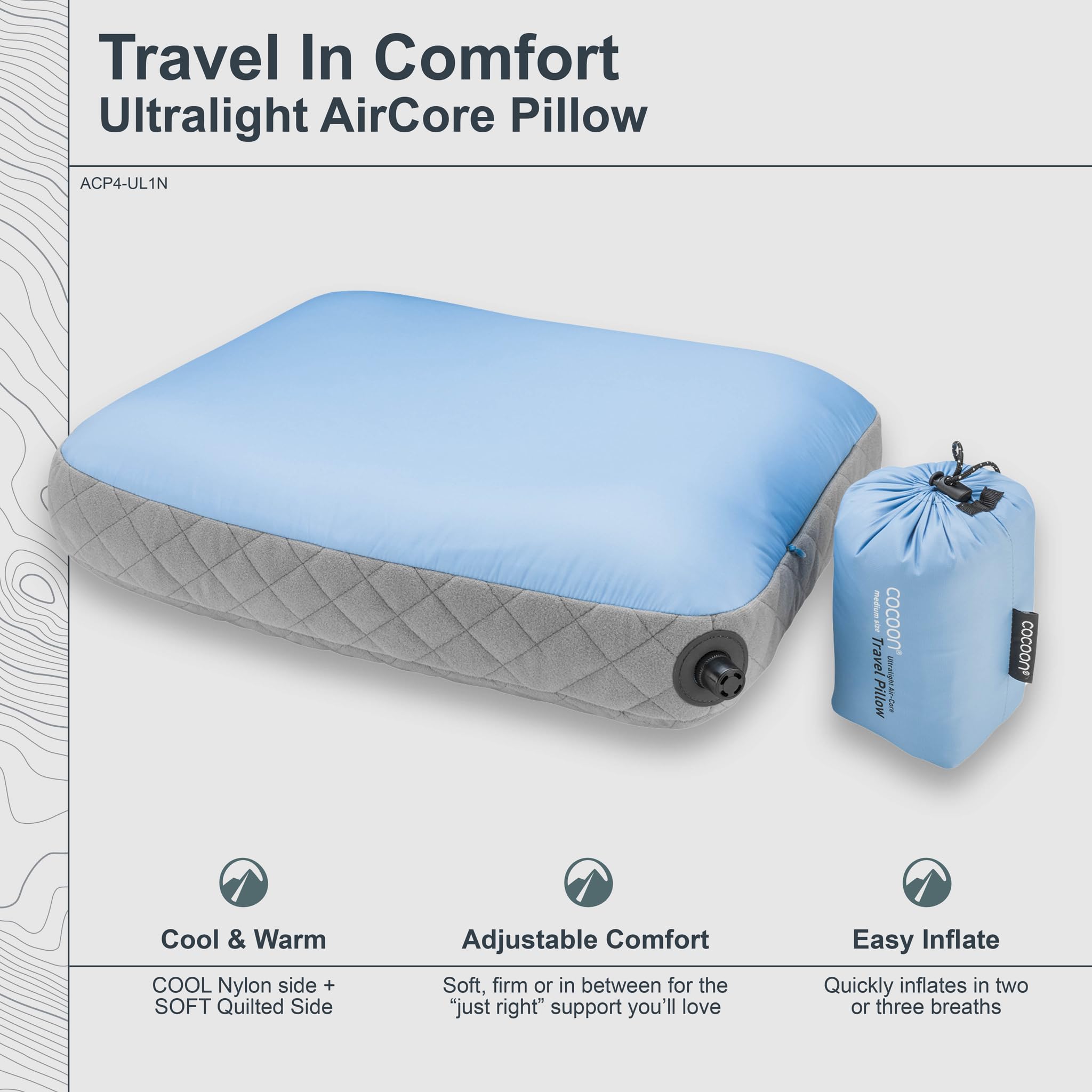 Cocoon Coussin AirCore Ultralight - Bleu Clair - 35 x 45 cm