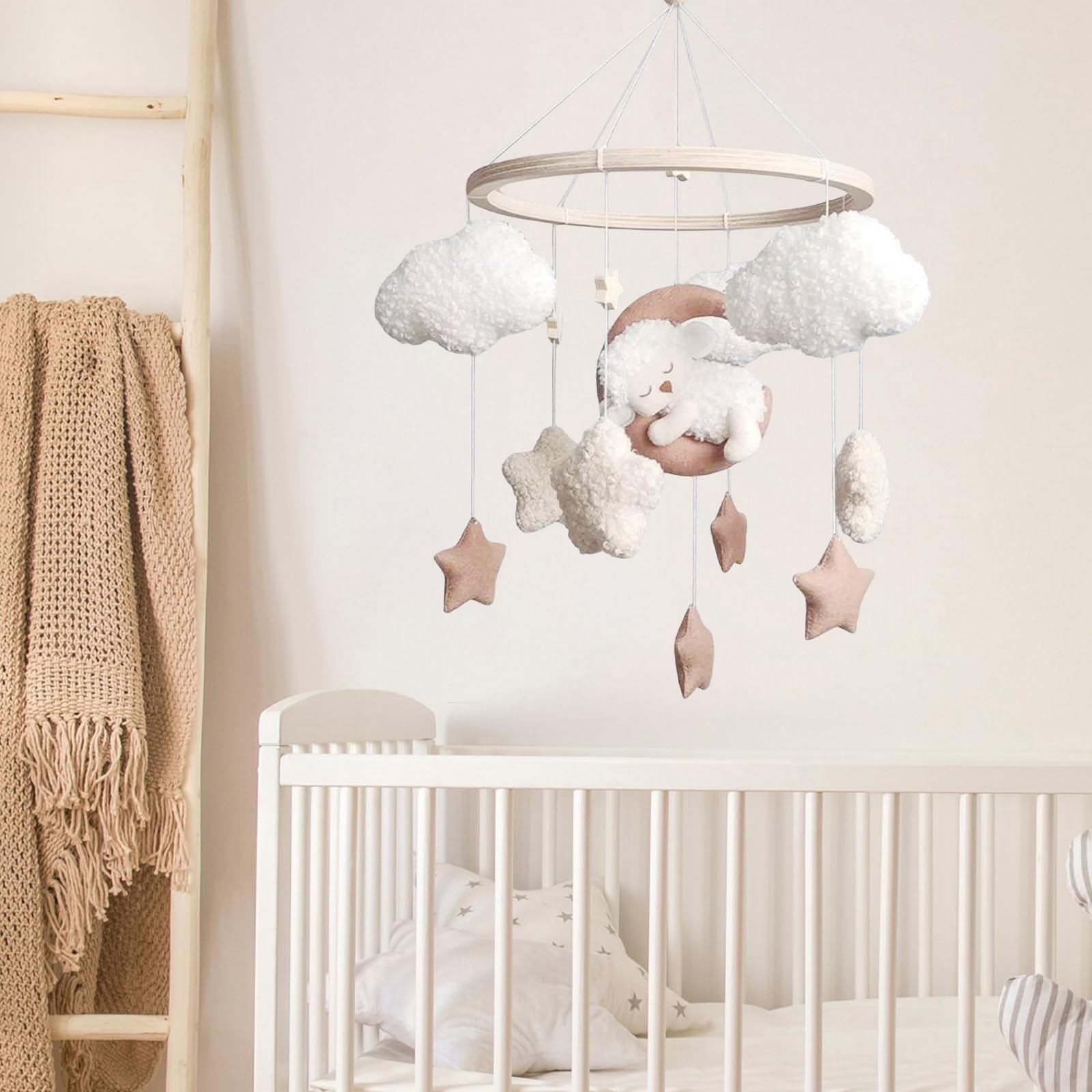 Campana de cama móvil para bebé con ovejas, estrellas, nubes, luna, niña, móvil para cuna, cuna (BB)