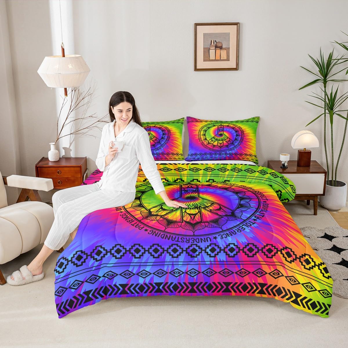 Couette aquarelle avec taies d'oreiller Manfei pour grand lit