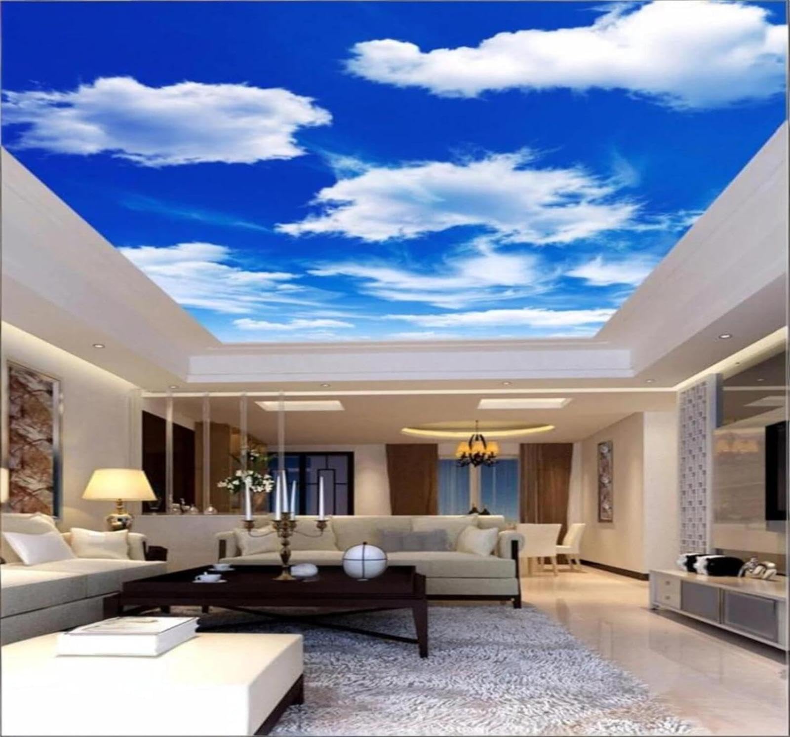 Tzxztt 300Cm×210Cm(B×H) Fresh Minimalist Blue Sky White Clouds Scenery Modern 3D Wallpaper Premium Textured Silk Neutral Tones Material Ideal For Living Room Bedroom-300Cm×210Cm