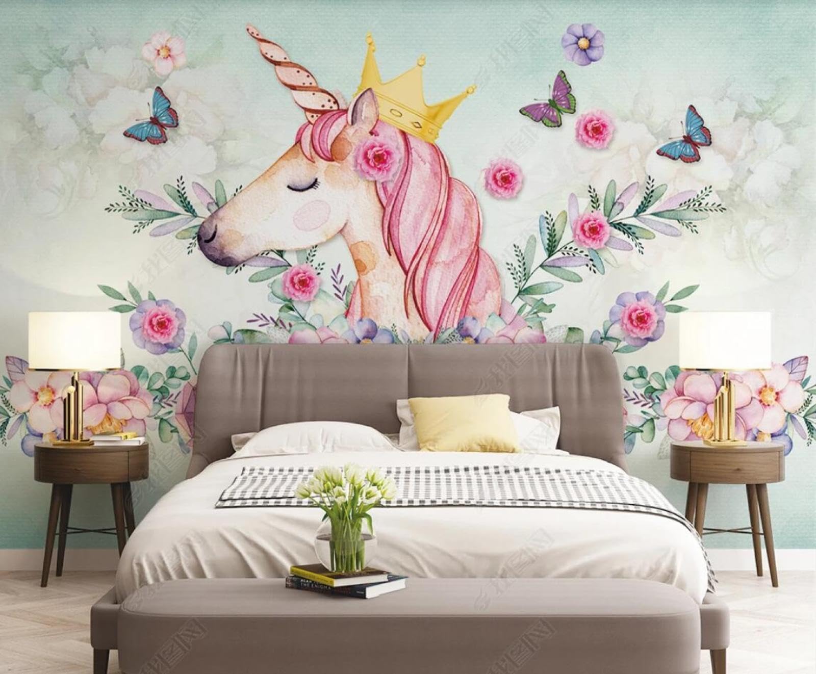 Papier peint panoramique 3D licorne pour transformer un mur blanc sans travaux