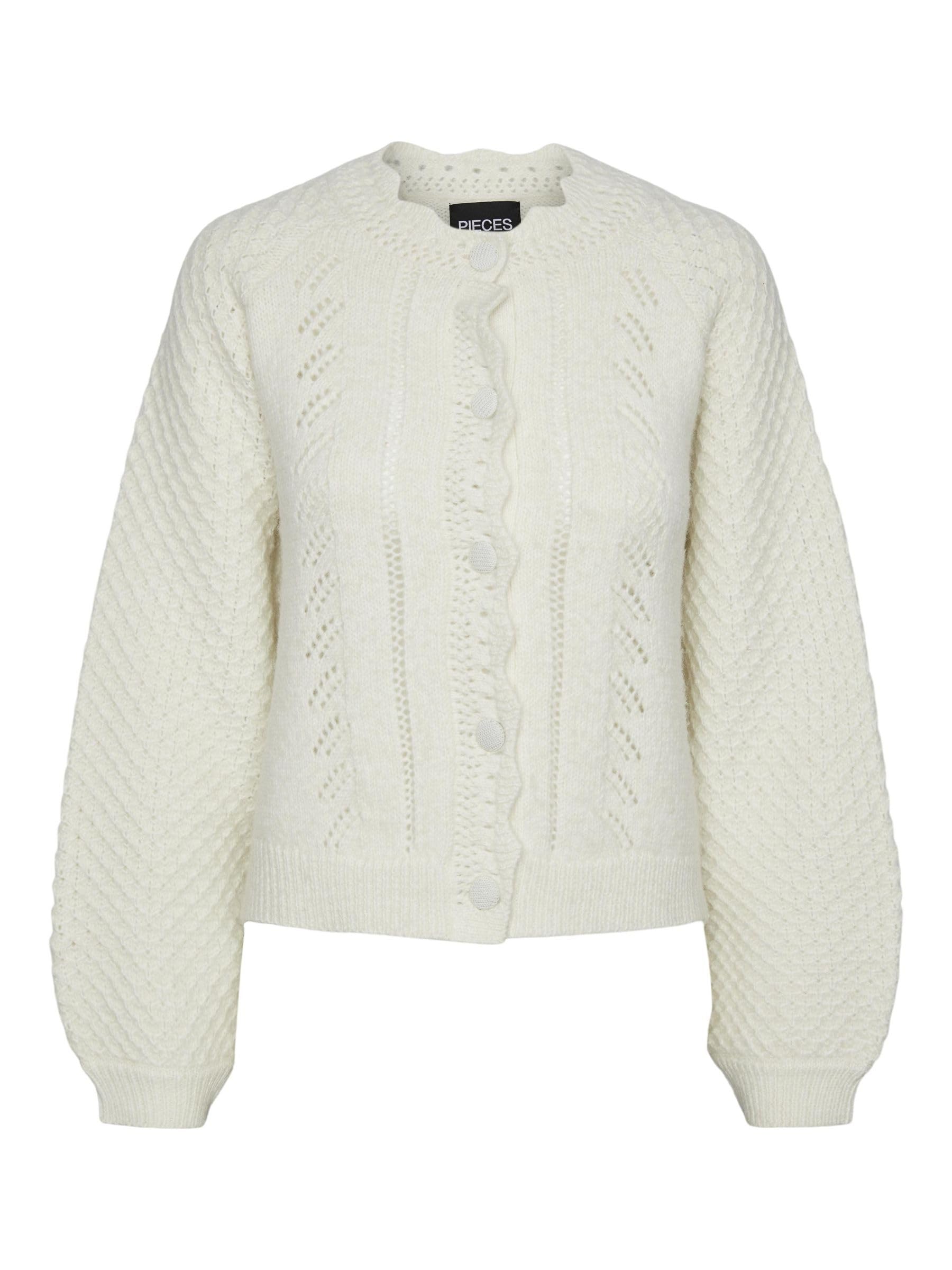 Pieces Pcjaffa LS Structure Cardigan BC Women's Cardigan, Cloud Dancer, M
