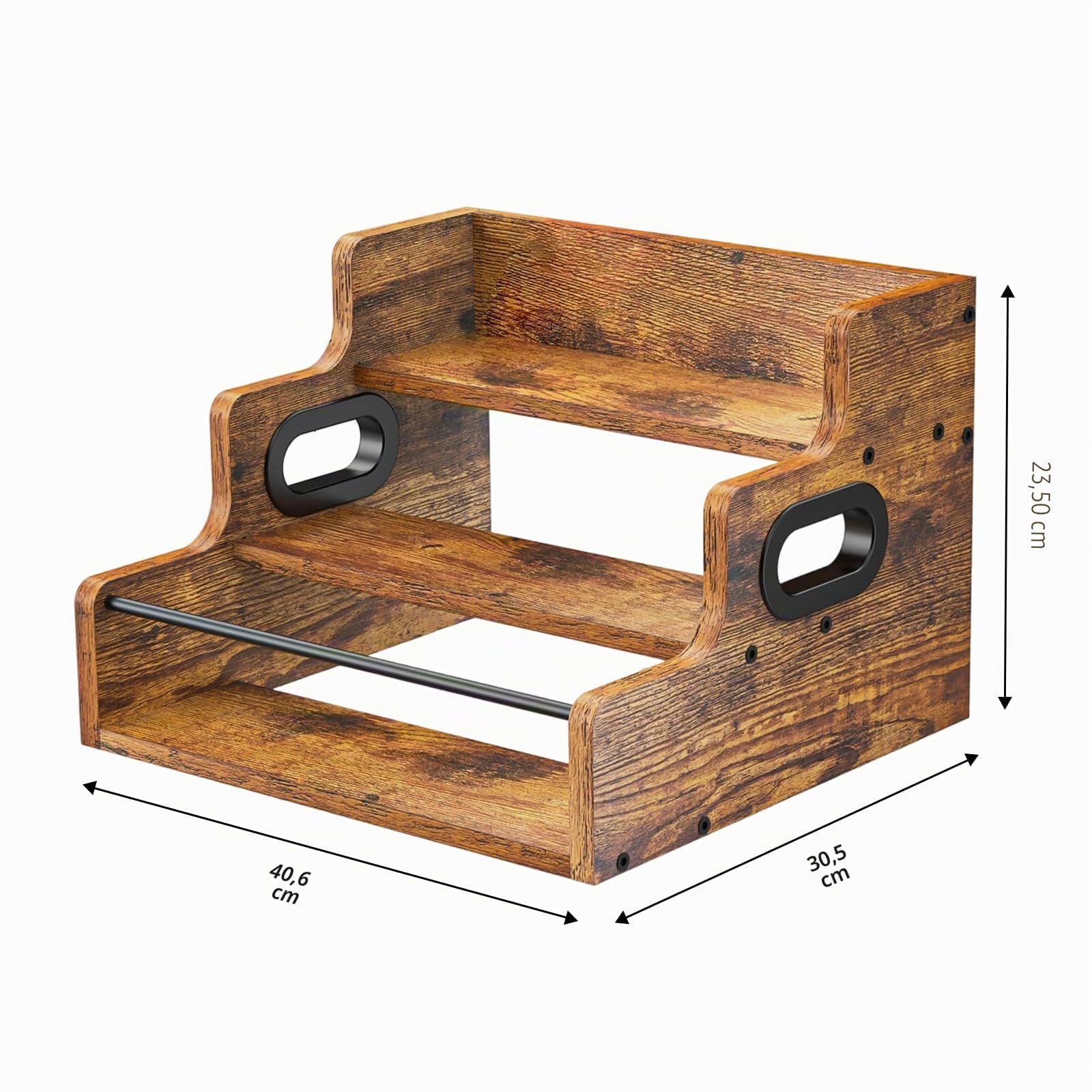 Scaffale per bottiglie di liquori, 3 ripiani, in legno, con vassoio per bottiglie di liquori, 12 bottiglie, per whisky, alcool, bevande