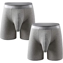 Ouruikia Mens Underwear Cotton Boxer Briefs Long Leg Boxer Brief Shorts No Ride Up Boxers with Separate Pouch