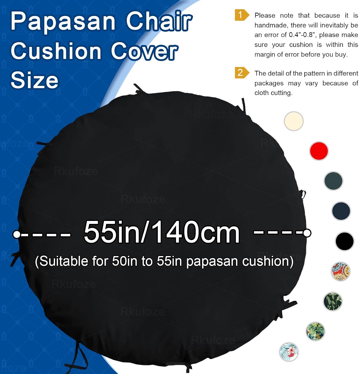 Papasan Chair Cover, 55-Inch Waterproof Papasan Covers with Zipper and Straps, Washable (Black, 55in/140cm)