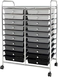COSTWAY 20 Drawers Storage Trolley, Home Office Stationary Rolling Cart with 4 Wheels, Multipurpose Mobile Organiser Shelving Unit for Makeup Beauty Salon (Gradient Black)