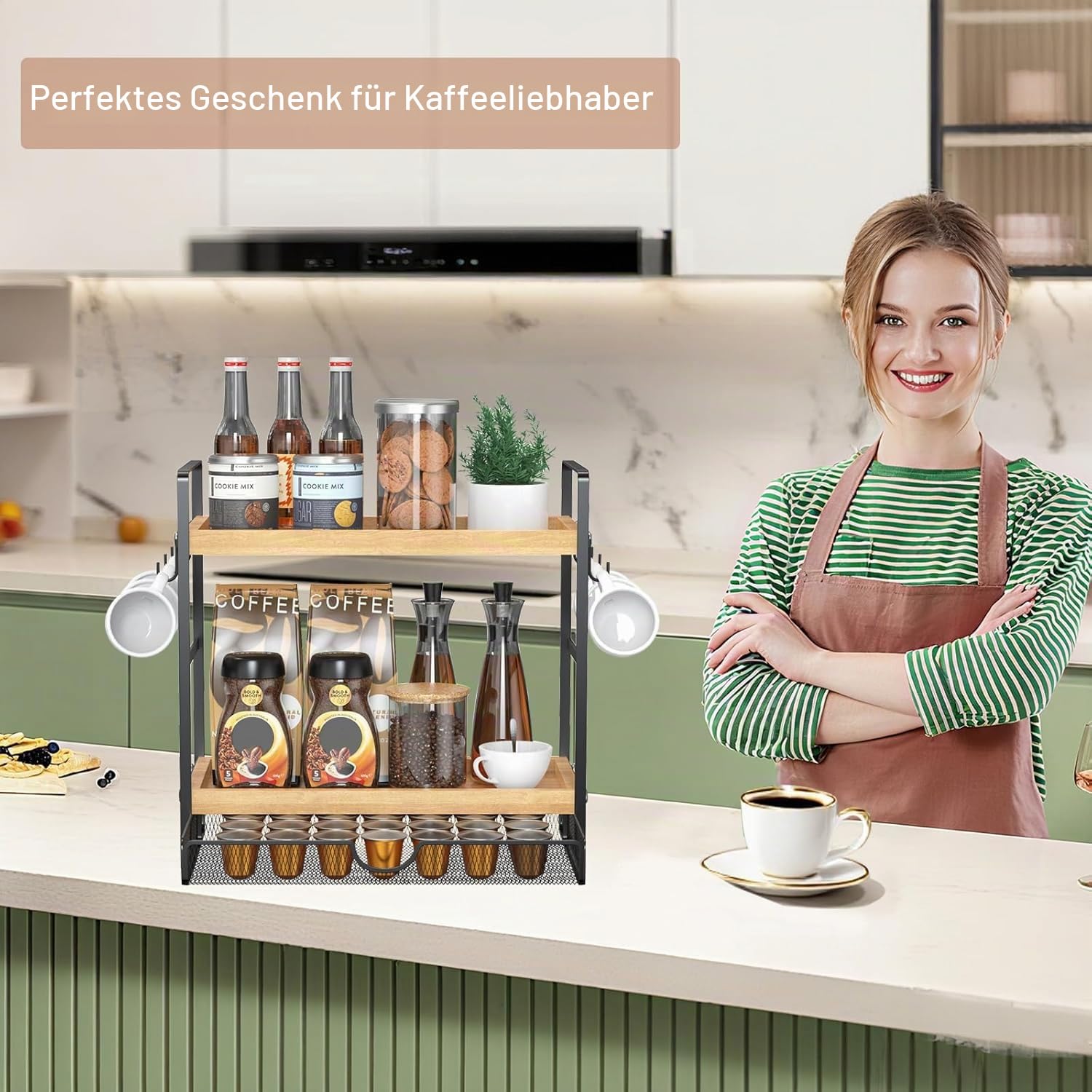 LEMIKKLE Kaffeebar-Zubehör und Kaffeetassenhalter, Küchenorganizer und -aufbewahrung, Gewürzregal-Organizer für Arbeitsplatte, Küche (Schublade)