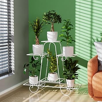 WonderStand ATLAS Plant Stands (Multi-tier) Plant Stand for Balcony, Flower Pot Stand Rust proof Galvanized Metal with 7 Layer Coating (White) - image, photos