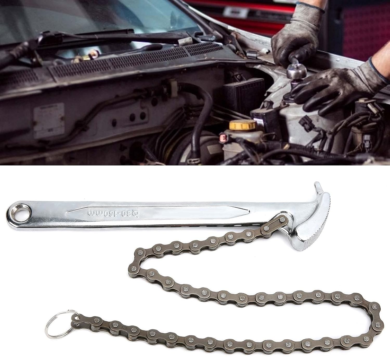 9in Reversible Chain Wrench Ratcheting Chain Wrench Revertible Adjustable Pipe Tong for Oil Filter Tool and Pipe Fittings with Heat Treated Steel and Chrome Finish