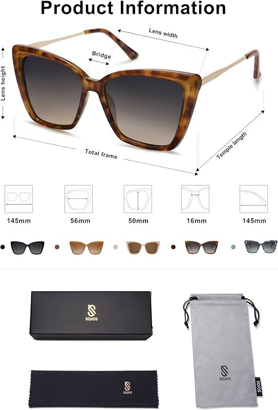 SOJOS Trendy Oversized Polarized Cat Eye Sunglasses For Women SJ2206 Tort | Retro Classic Fashion UV400 Protection Shade Accessory Driving image 5