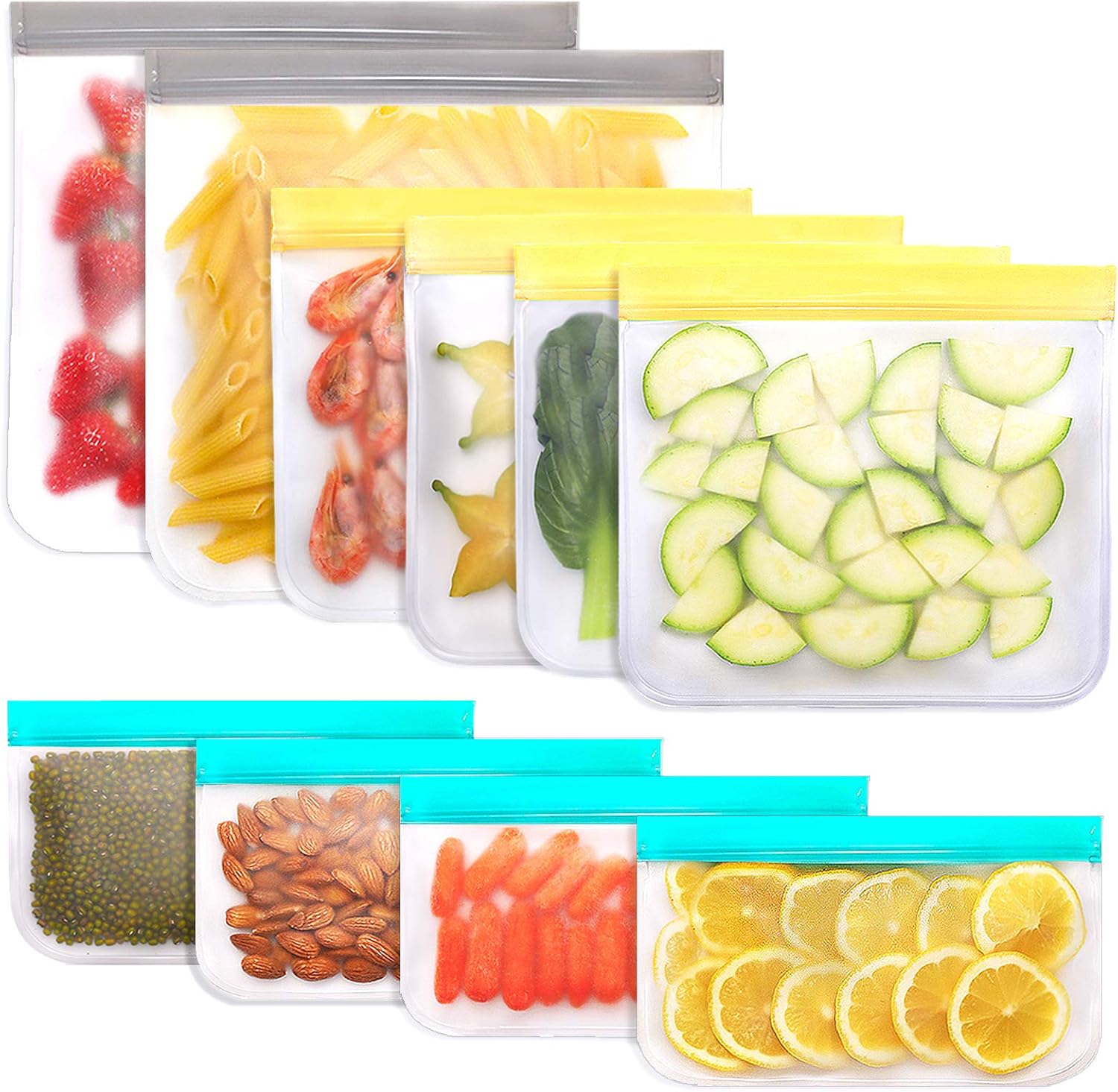 Jagrom 10 Pack Reusable Storage Bags 2 Gallon & 4 Sandwich Lunch Bags & 4 Small Kids Snack Bags For Food, EXTRA THICK Leak Proof Reusable Food Bags, Freezer Bags, Reusable Ziplock Bags, BPA FREE…