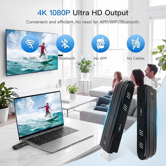 Enhanced Wireless HDMI Transmitter and Receiver - LED Display - 4K Decode & 1080P Output, Plug and Play Wireless HDMI Extender, Compatible with PC/Laptop/Camera/HDTV/Projector/TV Box - Black