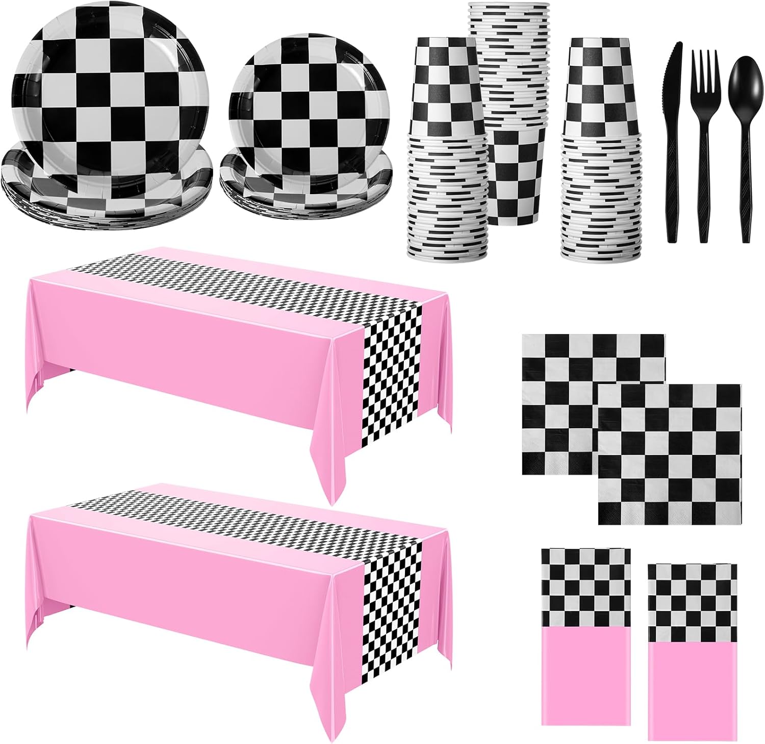 Oudain 162 Pcs Racing Car Birthday Party Supplies Racing Car Tableware Sets for 20 Guests Checkered Race Themed Rectangular Tablecloth Plates Cups Folks for Christmas Birthday Party Decor(Light Blue)