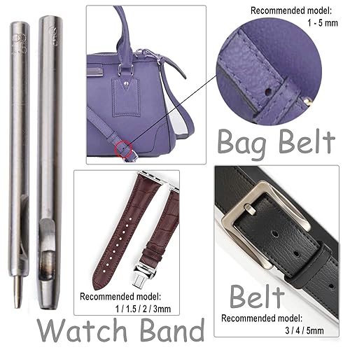 Miniatura 5 de Juego de 10 perforadores de cuero con agujero hueco redondo de 0.020 in - 0.197 in, herramienta de perforación de cuero para manualidades