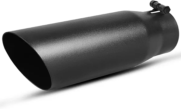 YITAMOTOR Universal 2.75 to 3.5 Inch Exhaust Tip, 12" Overall Length Stainless Steel Professional Exhaust Tip, Black Powder Coated Diesel Tail Tip for 2.75" O.D. Tailpipe, Slant Angle Cut, B