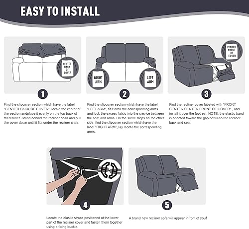 Vista 14 de KinCam Fundas para sillas reclinables, funda elástica y reclinable, fundas para sofá reclinable, fundas de sofá reclinable a rayas, fundas Gris