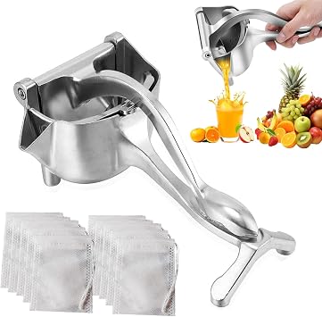 Manual Juicer, Aluminium Alloy Manual Fruit Citrus Juicer, Heavy Duty Handheld Juicers with 10Pcs Filter Bags, Lemon Squeezer Hand Press Juicers