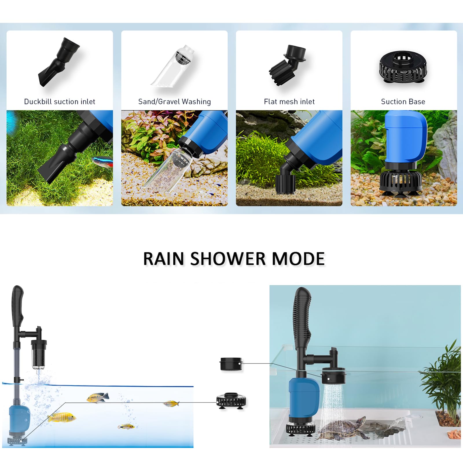 Aspirateur Électrique pour Aquarium Nettoyeur De Sable 6 en 1 Kit De Nettoyage De Gravier D'aquarium 32W avec Débit d'eau Réglable pour Changement d'eau, Nettoyage du Sable