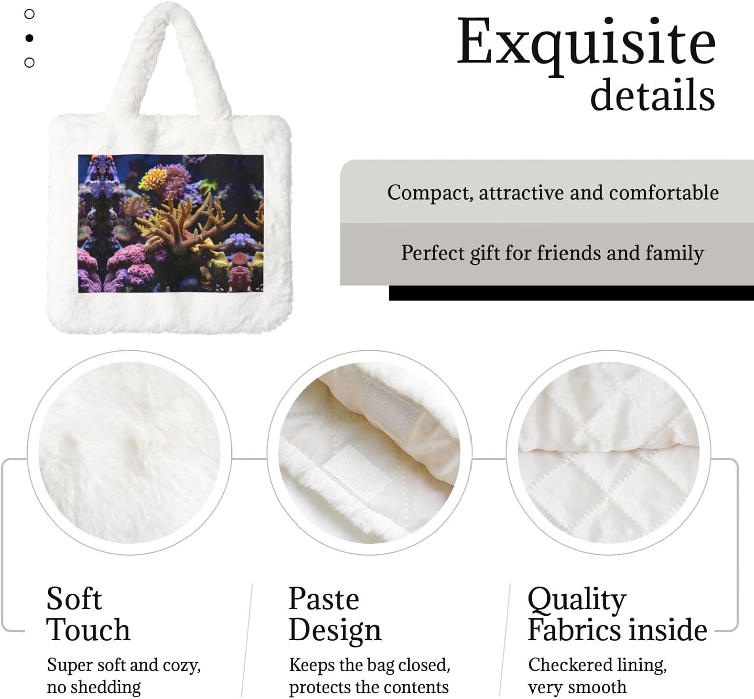 Coral Reef Printing Fluffy Shoulder Bag Ladies Plush Underarm Bag Tote Bag Furry Purse Handbag For Work Travel