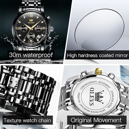 Miniatura 5 de OLEVS Relojes para hombre, cronógrafo, vestido de negocios, cuarzo, acero inoxidable, impermeable, luminoso, fecha, reloj de pulsera