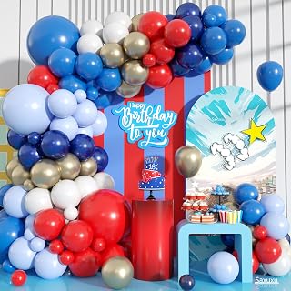 Red and Blue Balloon Arch Kit, Red White Blue Balloon Garland Kit, Sand Gold Balloons Navy White Balloons For Independence Day Baseball Theme Baby Shower Birthday Party Decorations