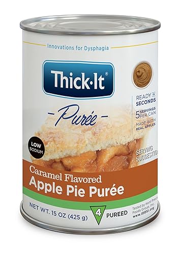 Thick-It Pastel de manzana con caramelo en puré para disfagia (IDDSI), hecho con manzanas reales, bajo en sodio, ayuda digerible para tragar, fácil