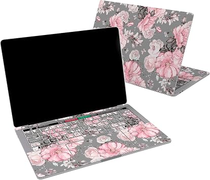 Vinyl Decal Skin Compatible for MacBook Pro 16 M3 M2 M1 14 2023 Air 15 2022 Retina 2020 Air 13 Mac 12 Design Pink Cute Pretty Print Girl Flowers Floral Sticker Roses Cover Laptop Grey