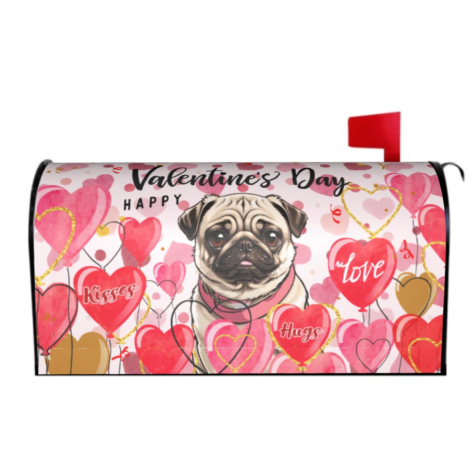 Pug Valentine Mailbox Covers Magnetic Wraps Post Letter Box Cover Garden Home Decor 25.5x21 in