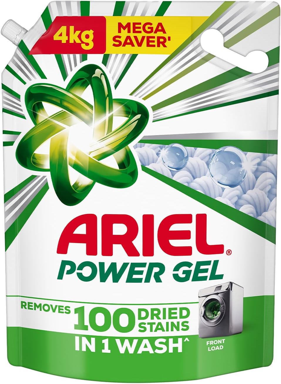 Ariel Power Gel Liquid Detergent for Front Load โ 4kg | Removes 100 Dried Stains in 1 Wash | Faster Dissolving | Long-Lasting Fragrance | Color Protection | At the price of Powders